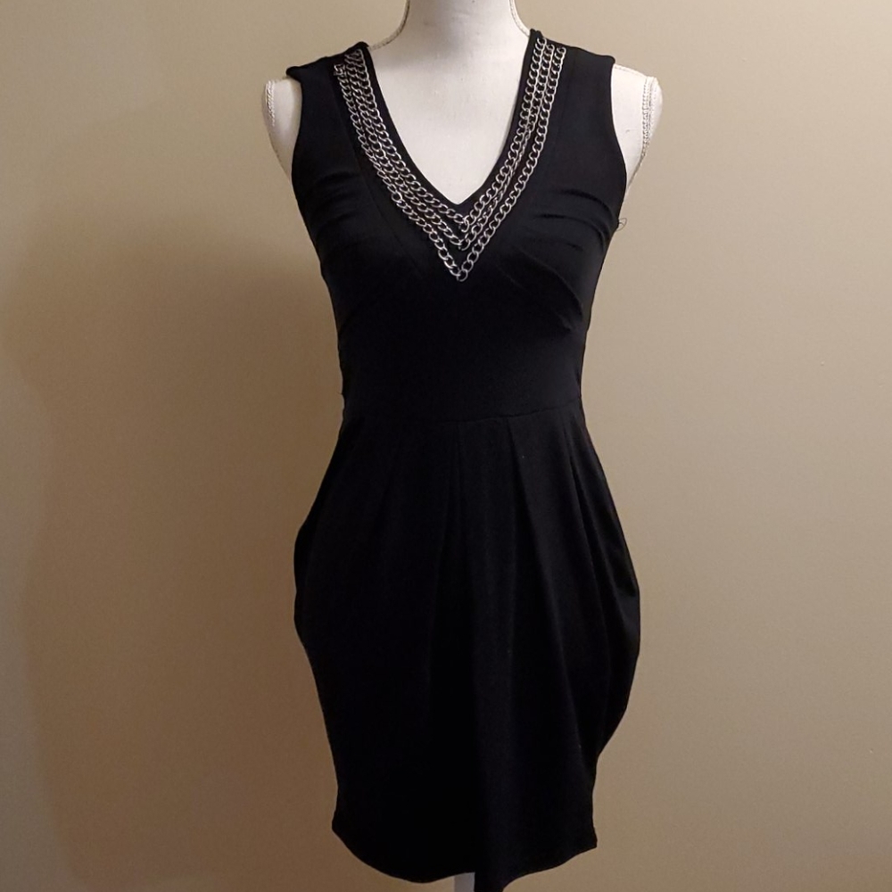 (4 for $10) Black t-shirt dress with chain accent